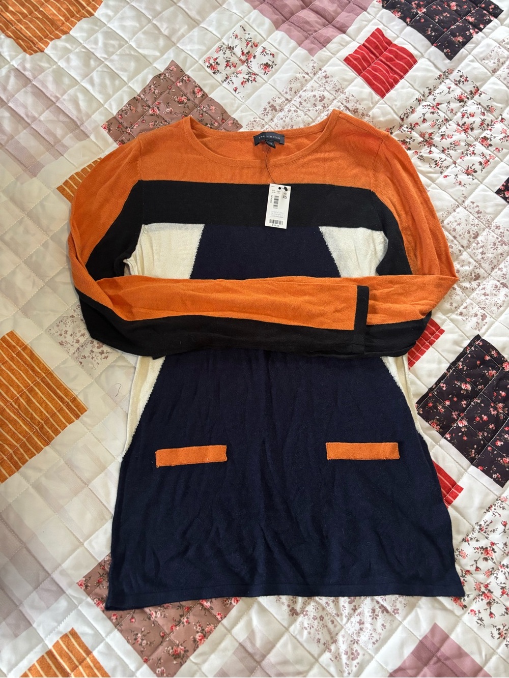 The Limited Orange, Navy & Cream Colorblock Sweater Tunic